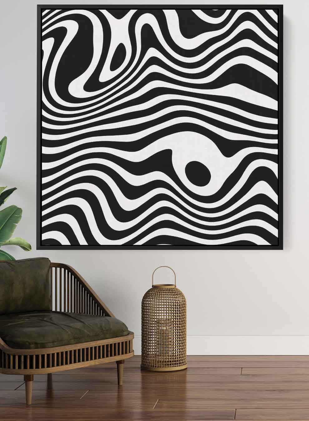 Square Canvas Wall Art Stretched Over Wooden Frame with Gold Floating Frame and Abstract Art Painting Paintings & Pictures| LOWHA