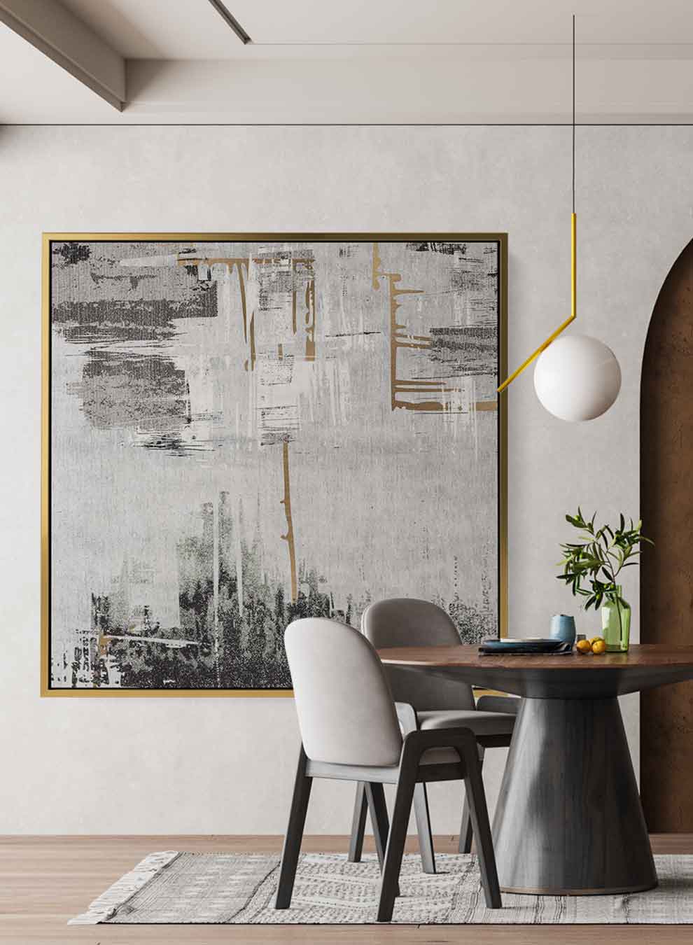 Square Canvas Wall Art Stretched Over Wooden Frame with Gold Floating Frame and Abstract Art Painting1 Paintings & Pictures| LOWHA