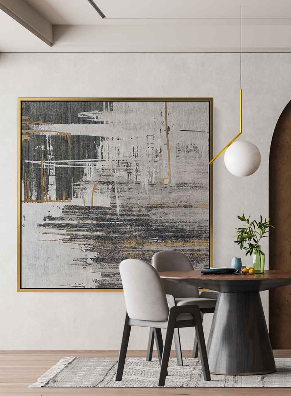 Square Canvas Wall Art Stretched Over Wooden Frame with Gold Floating Frame and Abstract Art Painting2 Paintings & Pictures| LOWHA