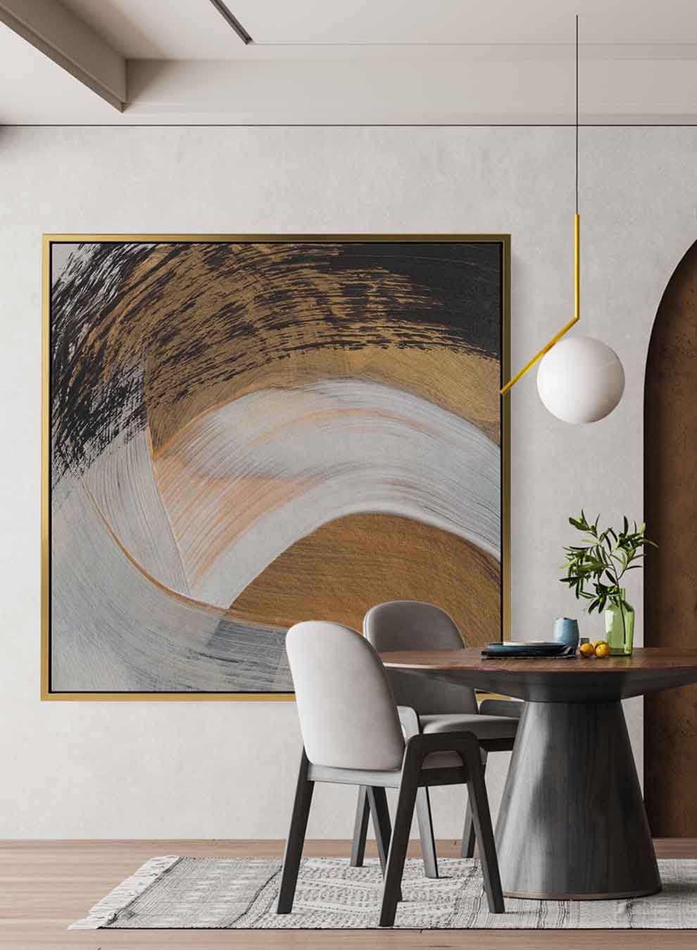Square Canvas Wall Art Stretched Over Wooden Frame with Gold Floating Frame and Beautiful Country House Painting Paintings & Pictures| LOWHA