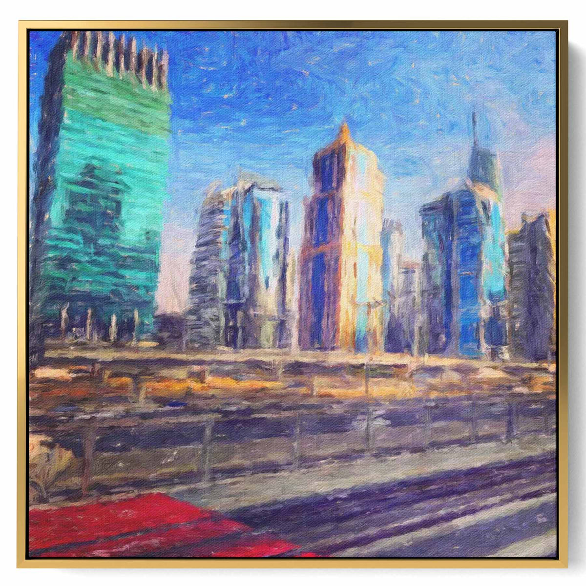 Square Canvas Wall Art Stretched Over Wooden Frame with Gold Floating Frame and Boat Oil Painting Paintings & Pictures| LOWHA