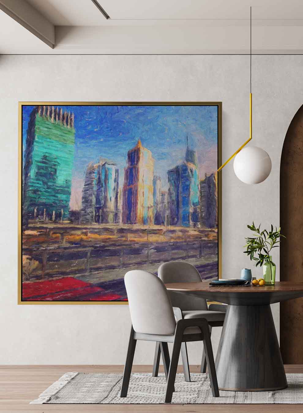 Square Canvas Wall Art Stretched Over Wooden Frame with Gold Floating Frame and Boat Oil Painting Paintings & Pictures| LOWHA