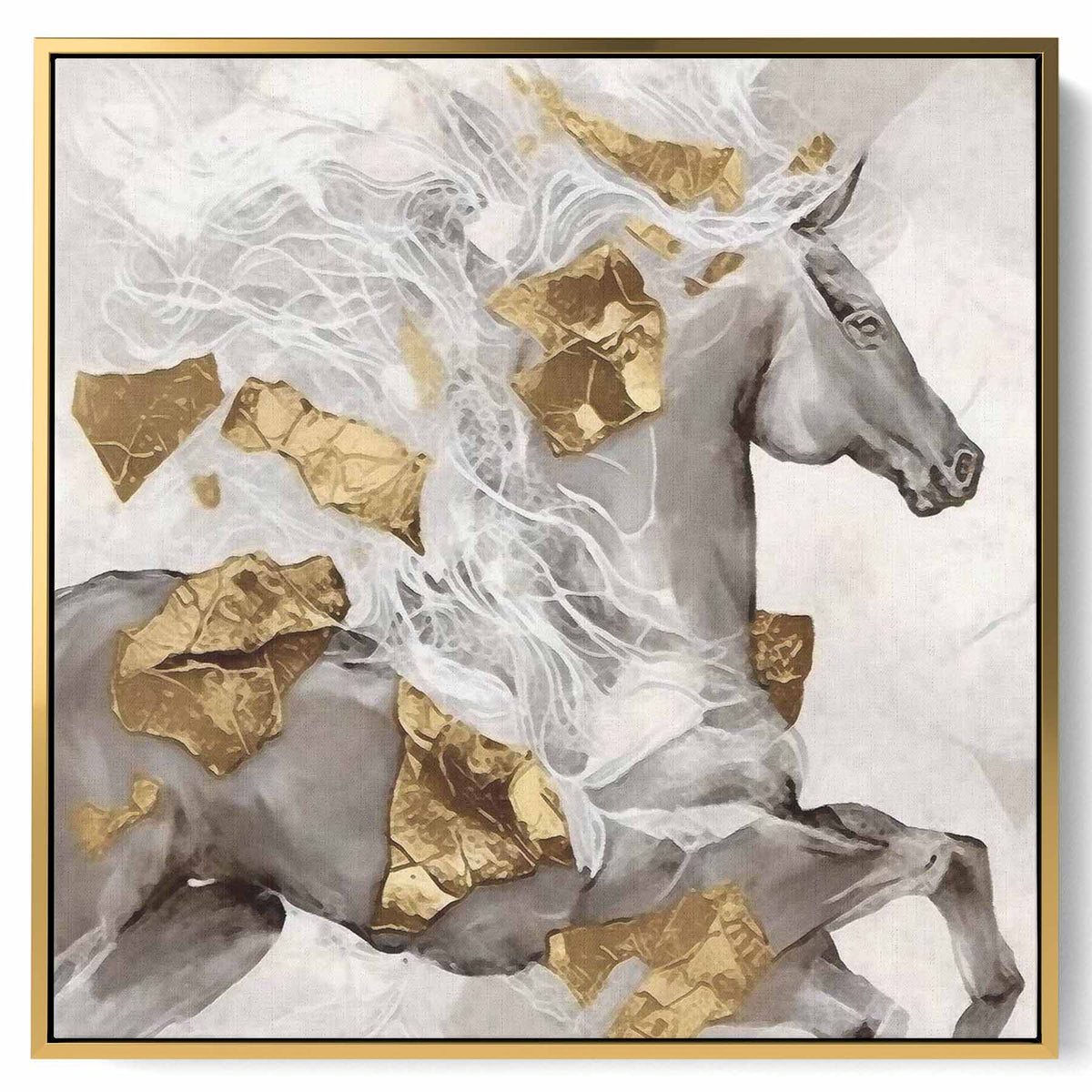 Square Canvas Wall Art Stretched Over Wooden Frame with Gold Floating Frame and Butterflies Oil Painting Paintings & Pictures| LOWHA