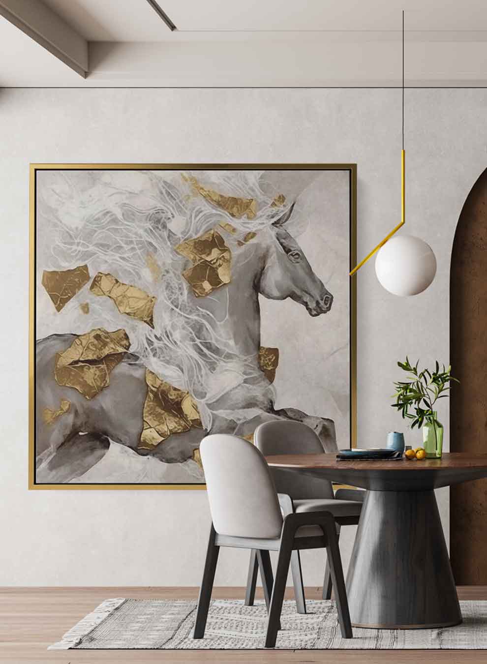Square Canvas Wall Art Stretched Over Wooden Frame with Gold Floating Frame and Butterflies Oil Painting Paintings & Pictures| LOWHA