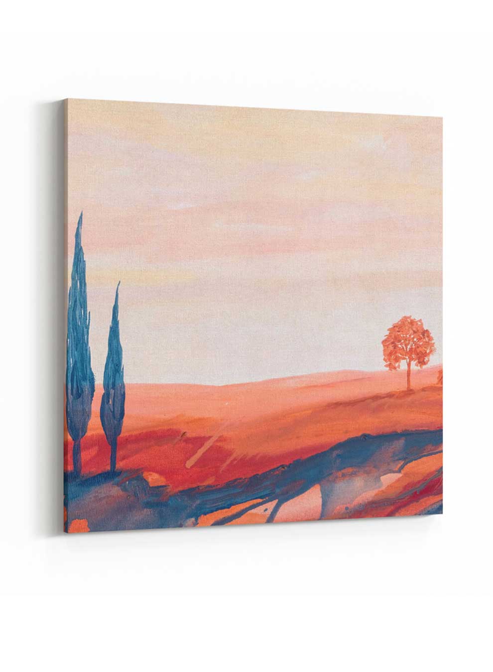 Square Canvas Wall Art Stretched Over Wooden Frame with Gold Floating Frame and Camels Caravan In The Desert Painting Paintings & Pictures| LOWHA
