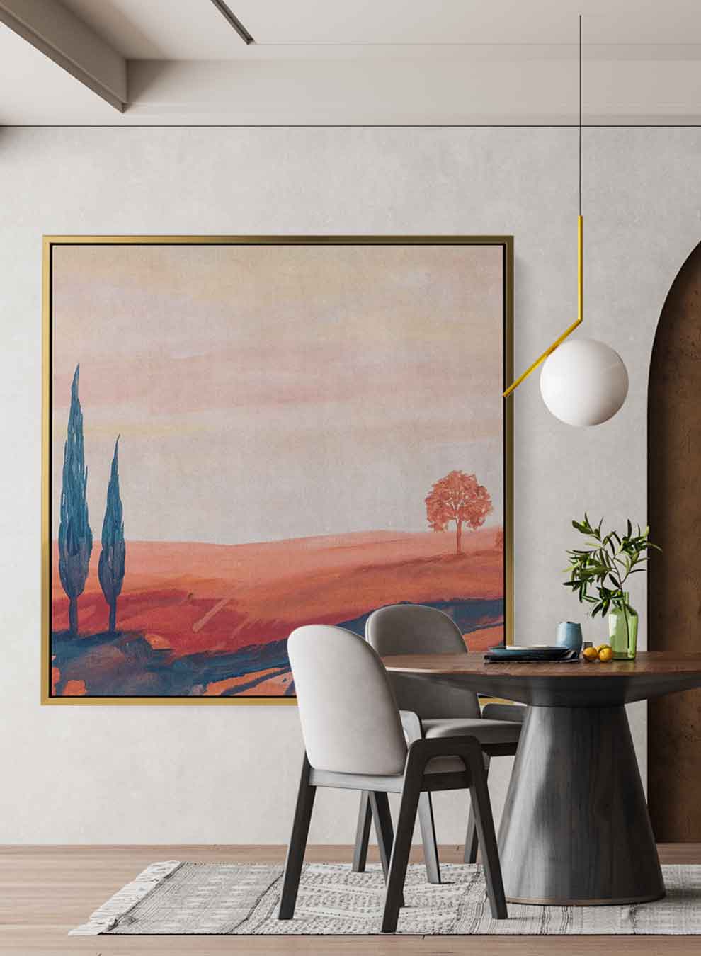 Square Canvas Wall Art Stretched Over Wooden Frame with Gold Floating Frame and Camels Caravan In The Desert Painting Paintings & Pictures| LOWHA