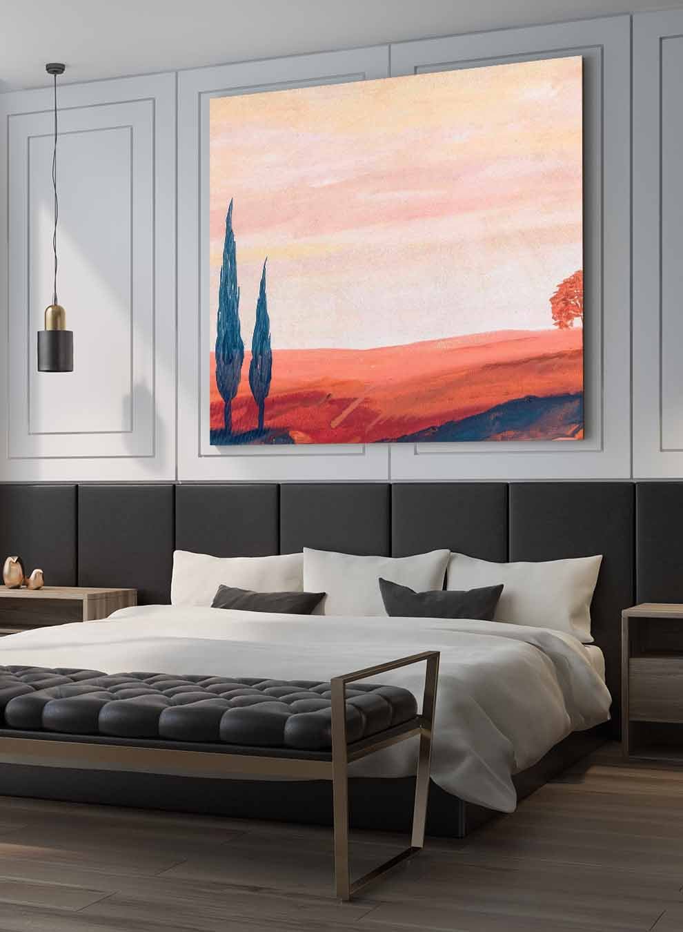 Square Canvas Wall Art Stretched Over Wooden Frame with Gold Floating Frame and Camels Caravan In The Desert Painting Paintings & Pictures| LOWHA