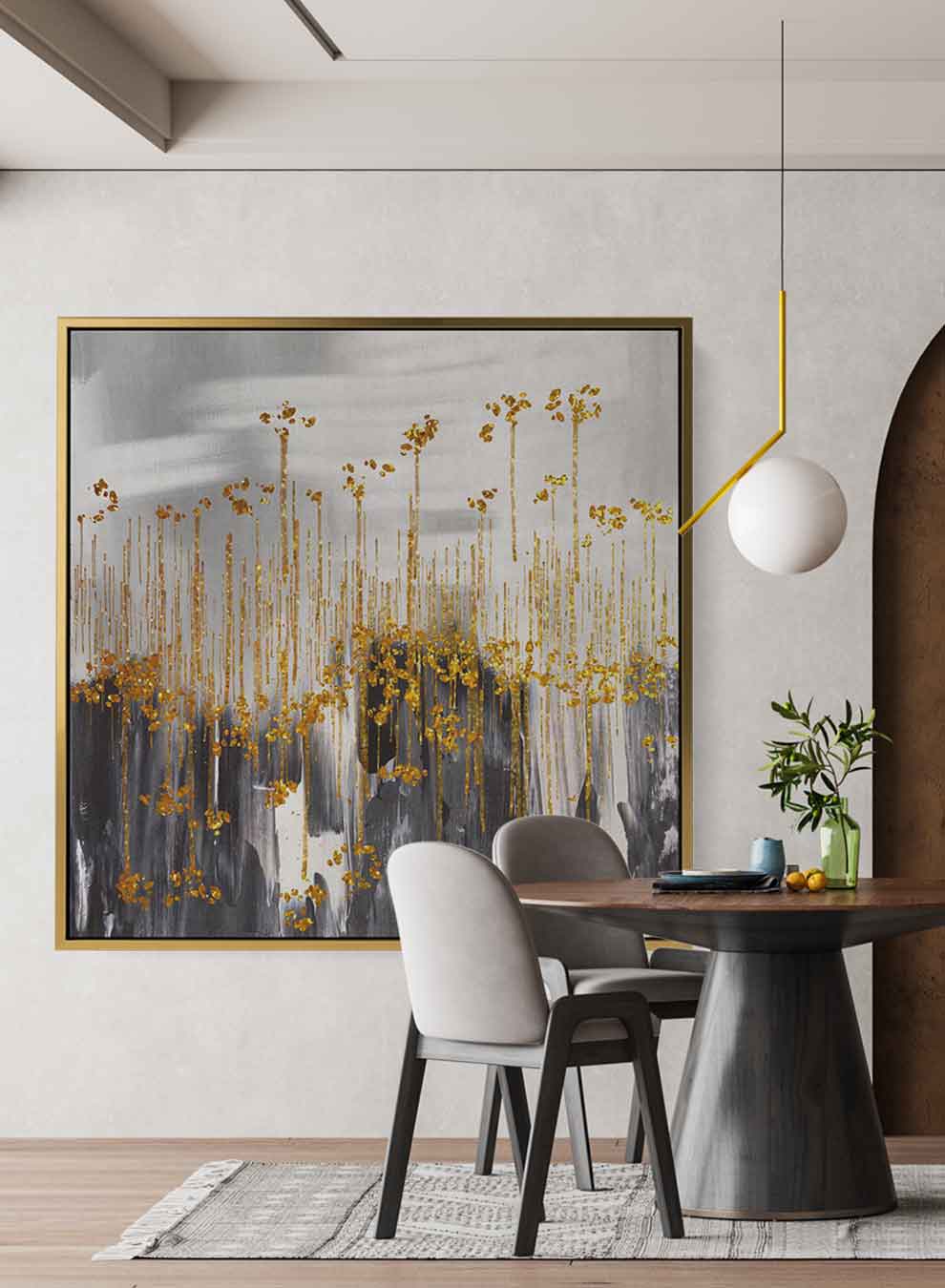 Square Canvas Wall Art Stretched Over Wooden Frame with Gold Floating Frame and Camels Crossing The Desert Painting Paintings & Pictures| LOWHA