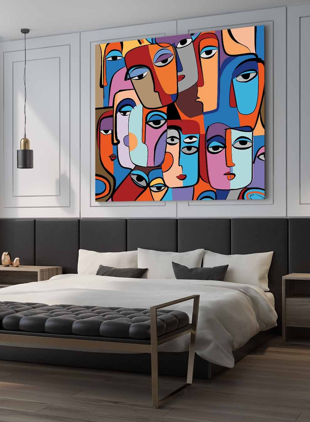 Square Canvas Wall Art Stretched Over Wooden Frame with Gold Floating Frame and Colourful Oil Painting Paintings & Pictures| LOWHA