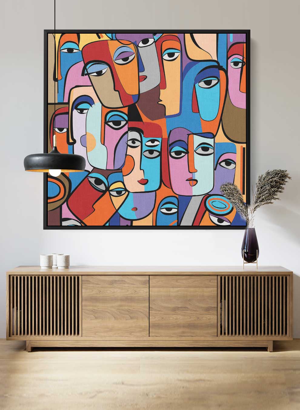 Square Canvas Wall Art Stretched Over Wooden Frame with Gold Floating Frame and Colourful Oil Painting Paintings & Pictures| LOWHA