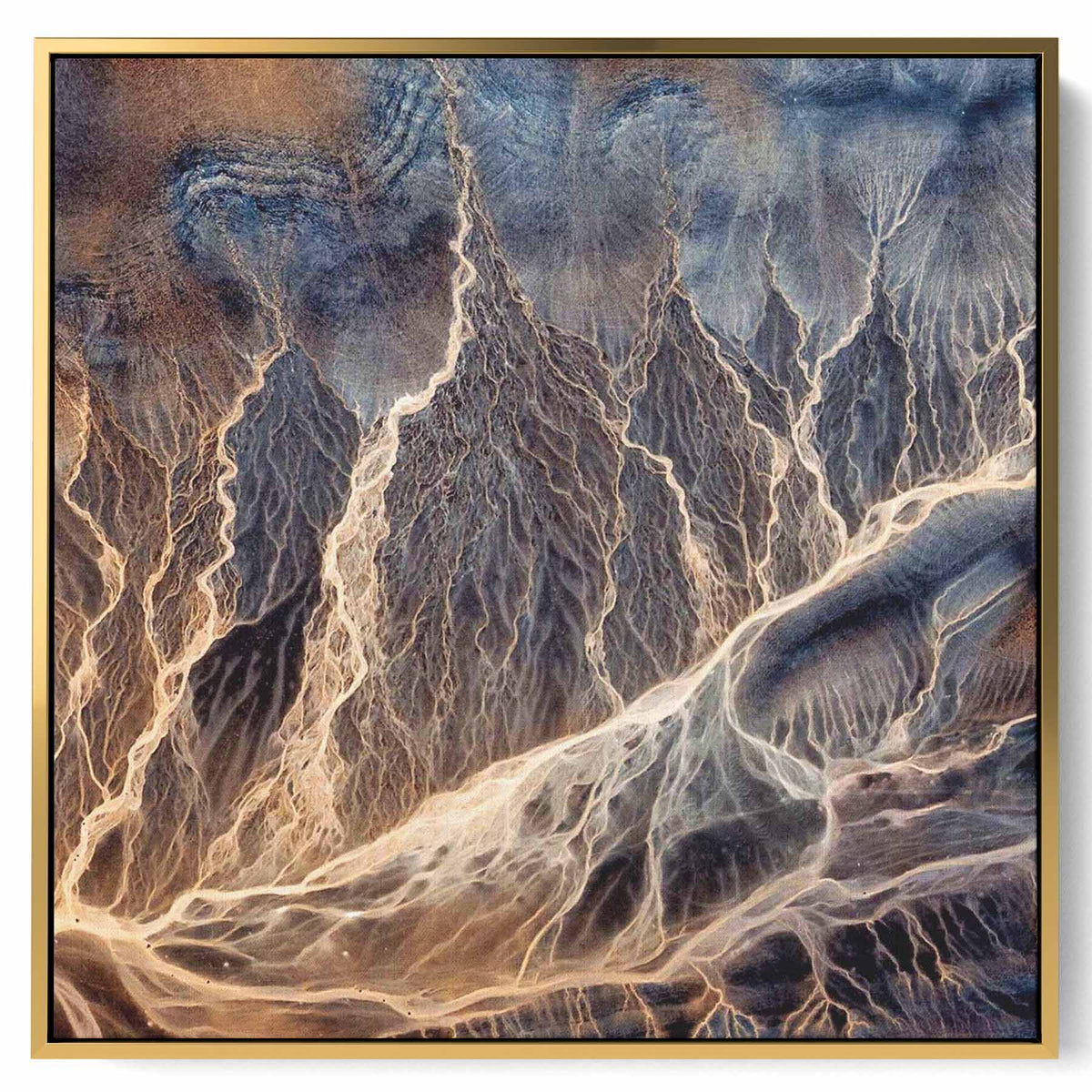 Square Canvas Wall Art Stretched Over Wooden Frame with Gold Floating Frame and Elegant Abstract Painting Paintings & Pictures| LOWHA