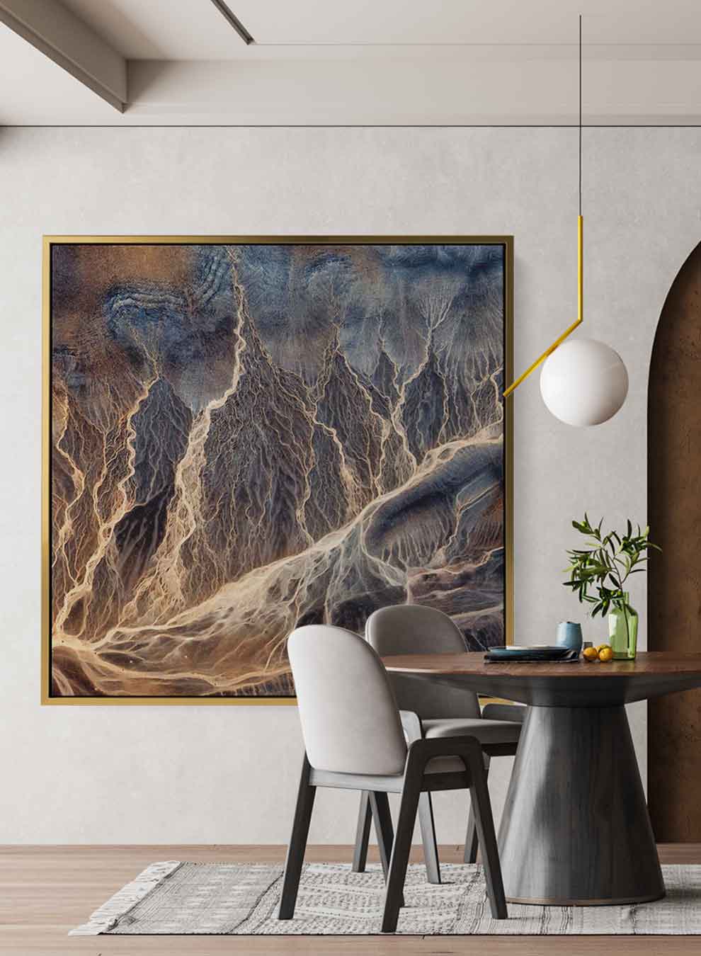 Square Canvas Wall Art Stretched Over Wooden Frame with Gold Floating Frame and Elegant Abstract Painting Paintings & Pictures| LOWHA