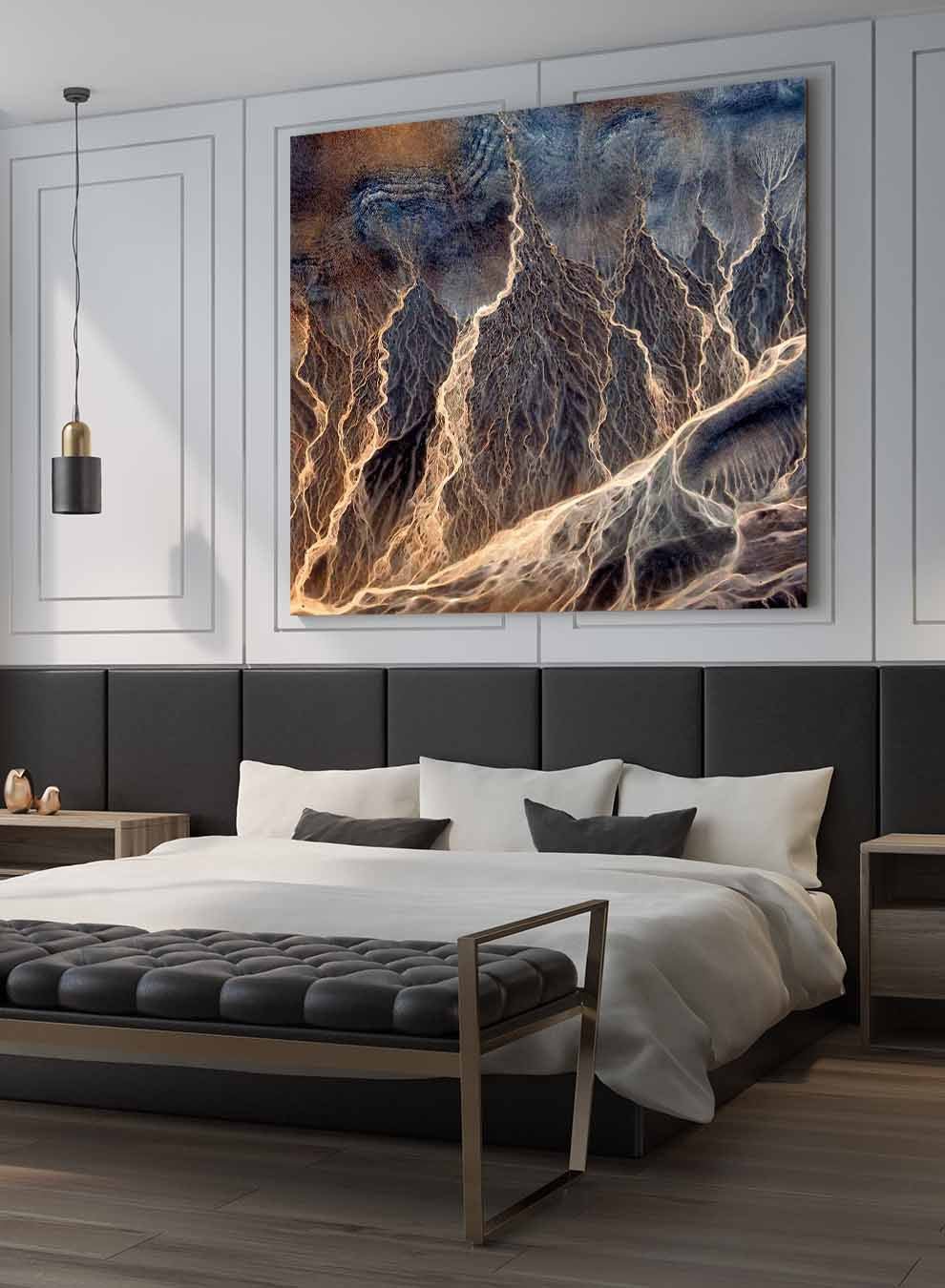 Square Canvas Wall Art Stretched Over Wooden Frame with Gold Floating Frame and Elegant Abstract Painting Paintings & Pictures| LOWHA