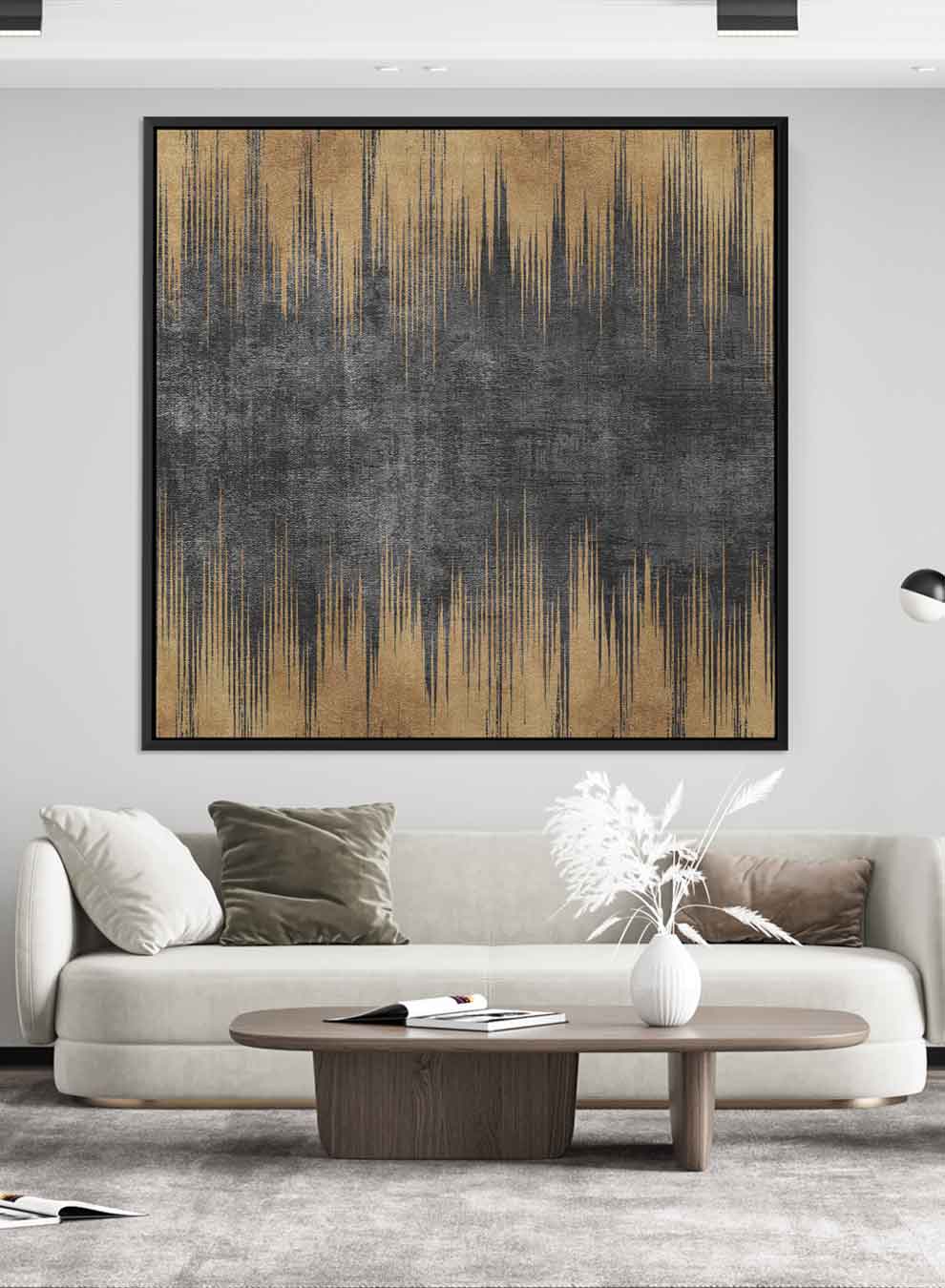 Square Canvas Wall Art Stretched Over Wooden Frame with Gold Floating Frame and Flower Abstract Painting Paintings & Pictures| LOWHA