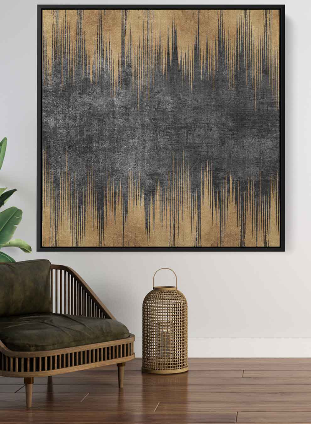 Square Canvas Wall Art Stretched Over Wooden Frame with Gold Floating Frame and Flower Abstract Painting Paintings & Pictures| LOWHA