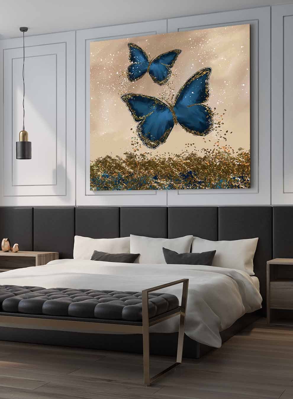 Square Canvas Wall Art Stretched Over Wooden Frame with Gold Floating Frame and Golden Mountains Painting Paintings & Pictures| LOWHA