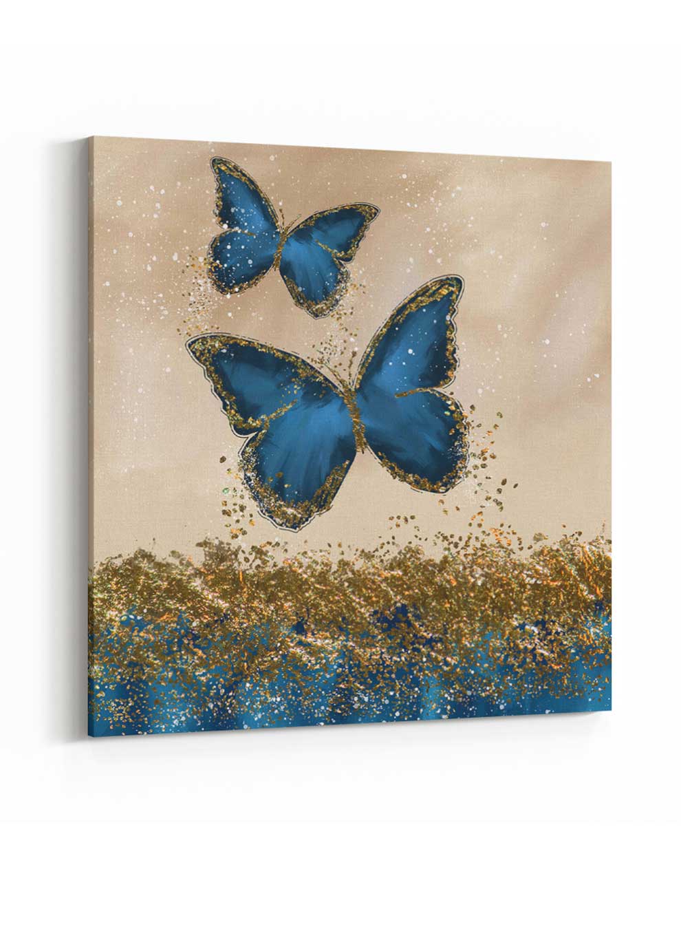 Square Canvas Wall Art Stretched Over Wooden Frame with Gold Floating Frame and Golden Mountains Painting Paintings & Pictures| LOWHA