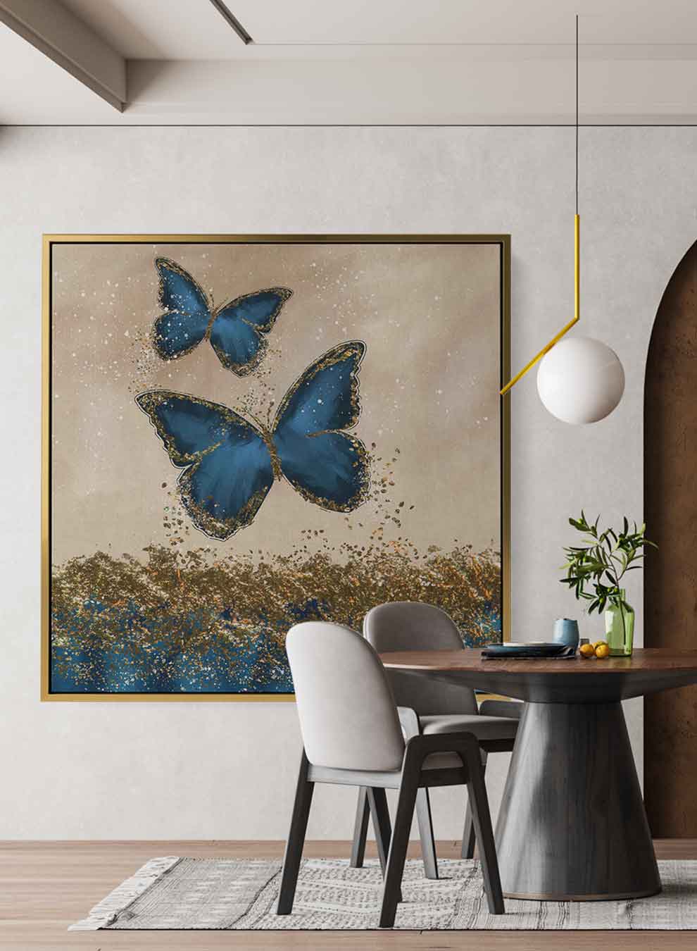 Square Canvas Wall Art Stretched Over Wooden Frame with Gold Floating Frame and Golden Mountains Painting Paintings & Pictures| LOWHA