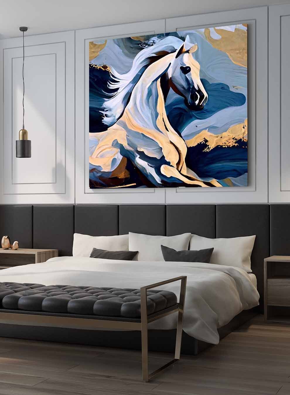 Square Canvas Wall Art Stretched Over Wooden Frame with Gold Floating Frame and Horse Eyes Abstract Painting Paintings & Pictures| LOWHA