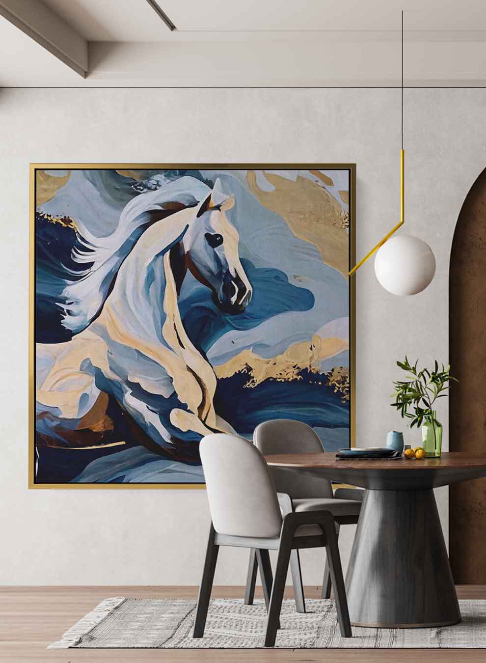 Square Canvas Wall Art Stretched Over Wooden Frame with Gold Floating Frame and Horse Eyes Abstract Painting Paintings & Pictures| LOWHA