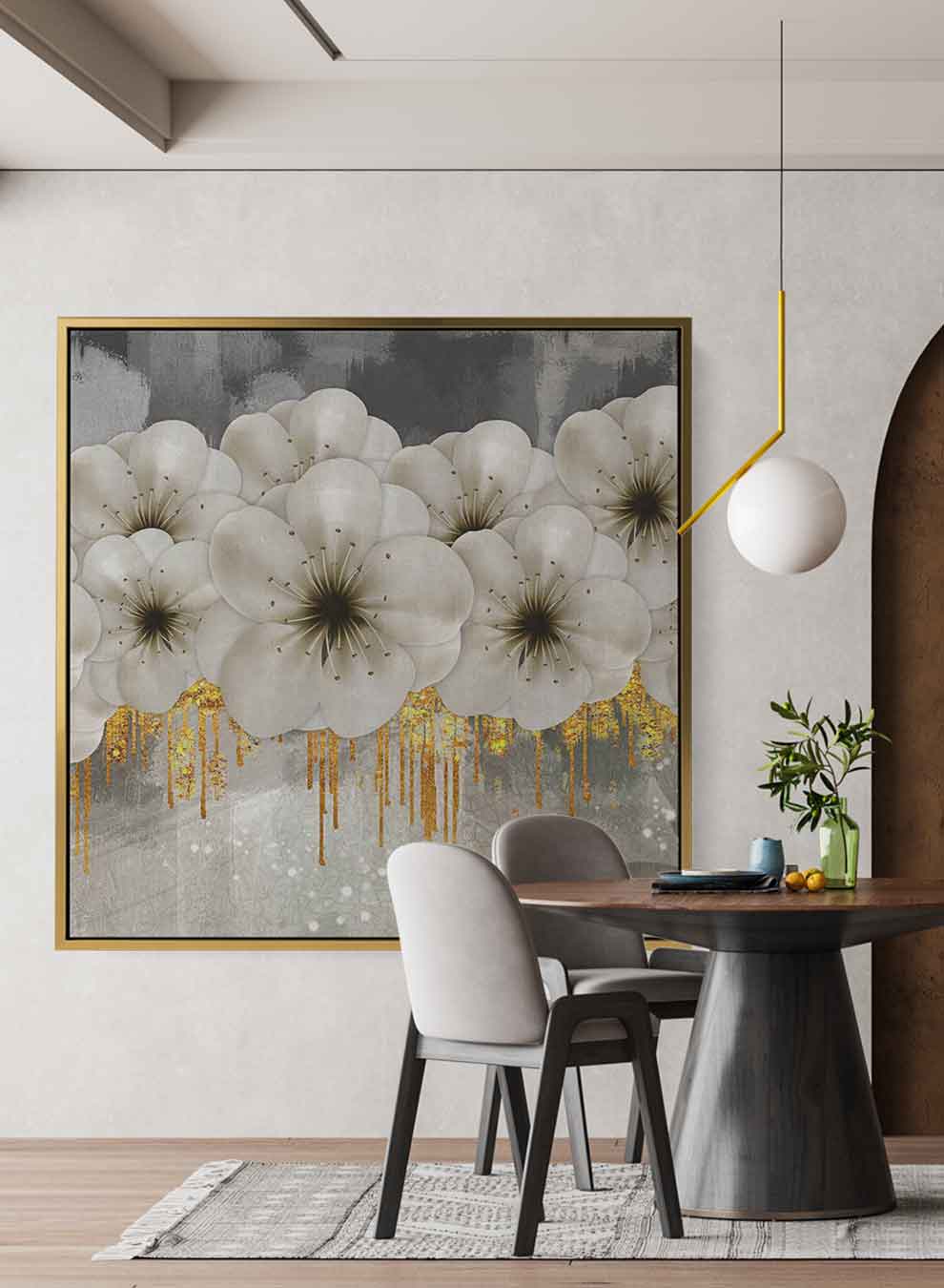 Square Canvas Wall Art Stretched Over Wooden Frame with Gold Floating Frame and Landscape With Cliffs Painting Paintings & Pictures| LOWHA