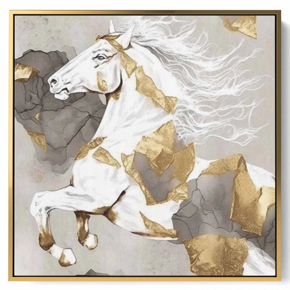 Square Canvas Wall Art Stretched Over Wooden Frame with Gold Floating Frame and Legendary Horse Oil Painting Paintings & Pictures| LOWHA