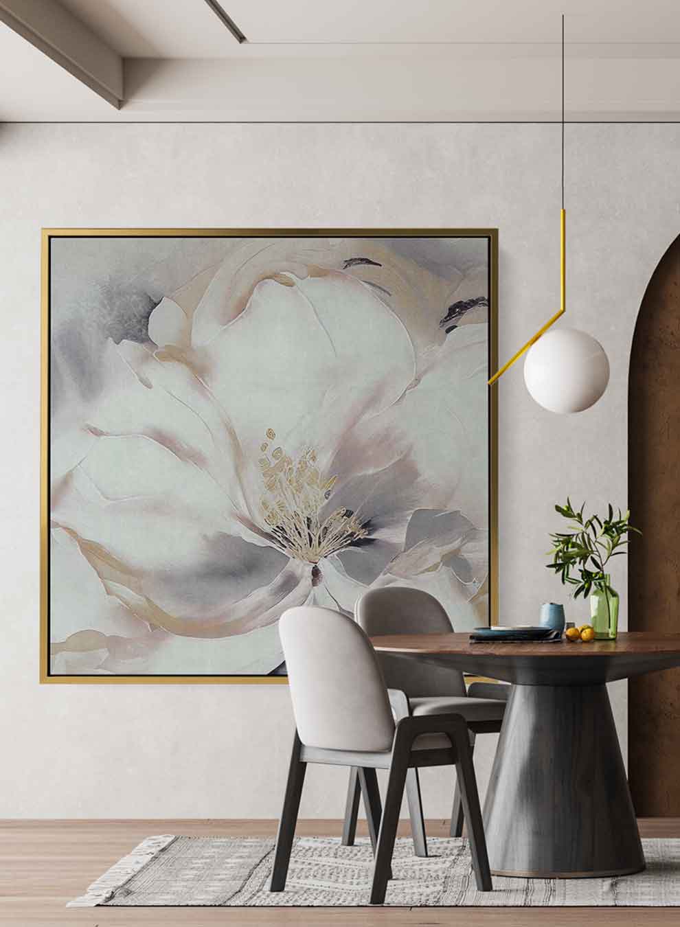 Square Canvas Wall Art Stretched Over Wooden Frame with Gold Floating Frame and Luxury Flower Art Painting27 Paintings & Pictures| LOWHA