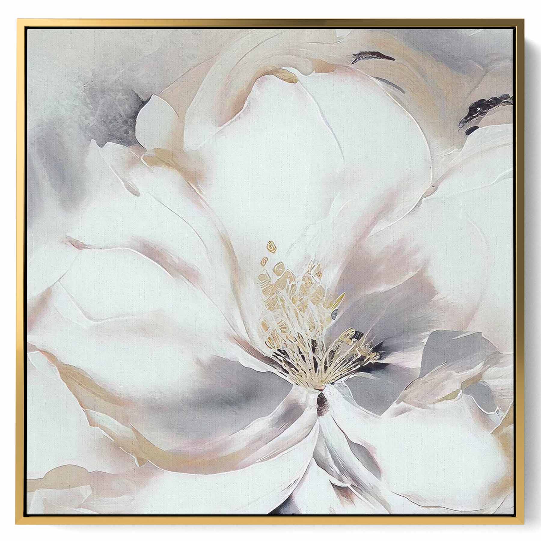 Square Canvas Wall Art Stretched Over Wooden Frame with Gold Floating Frame and Luxury Flower Art Painting27 Paintings & Pictures| LOWHA