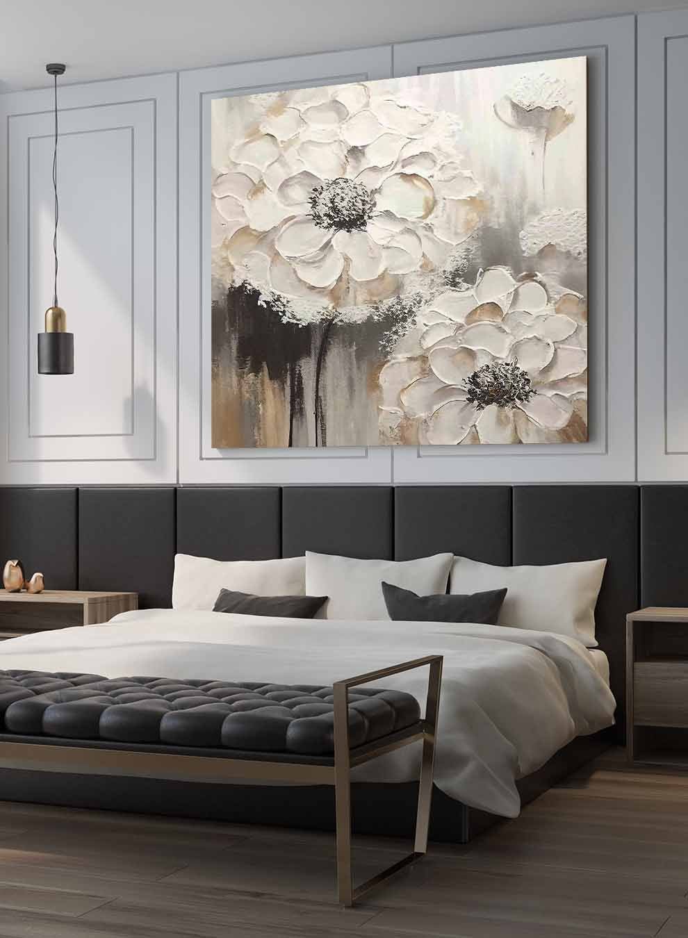 Square Canvas Wall Art Stretched Over Wooden Frame with Gold Floating Frame and Luxury Flower Art Painting28 Paintings & Pictures| LOWHA