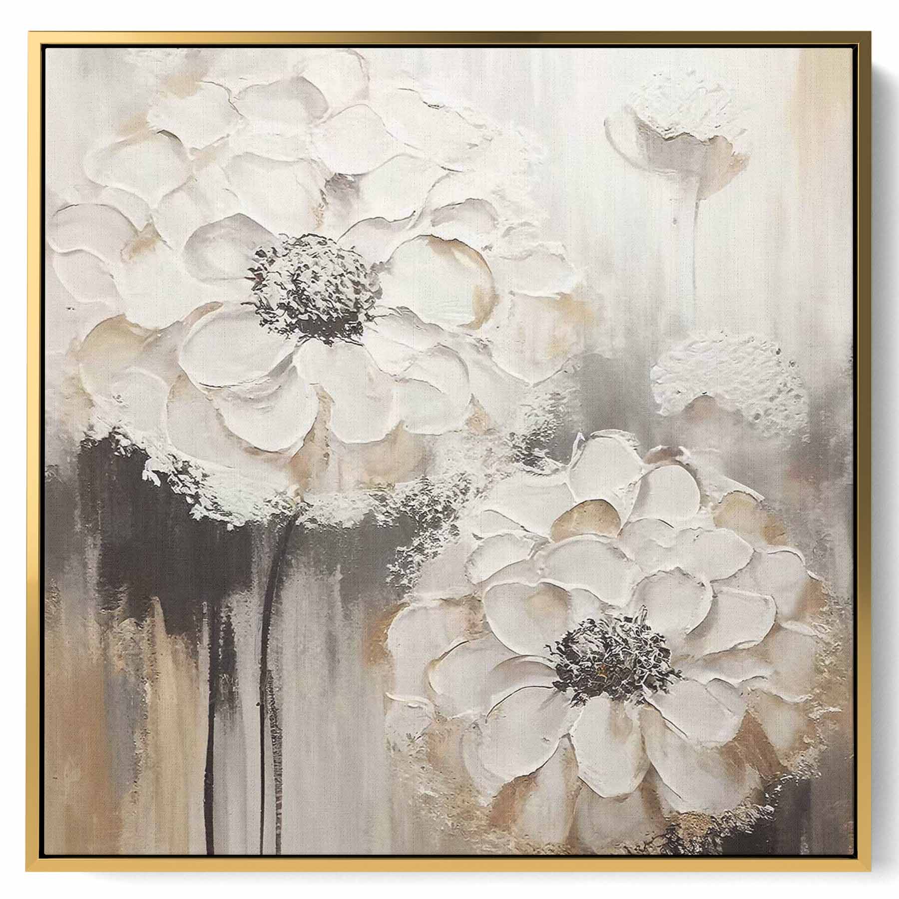 Square Canvas Wall Art Stretched Over Wooden Frame with Gold Floating Frame and Luxury Flower Art Painting28 Paintings & Pictures| LOWHA