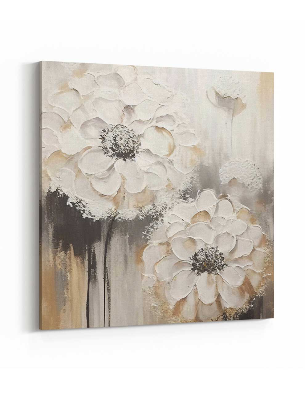 Square Canvas Wall Art Stretched Over Wooden Frame with Gold Floating Frame and Luxury Flower Art Painting28 Paintings & Pictures| LOWHA