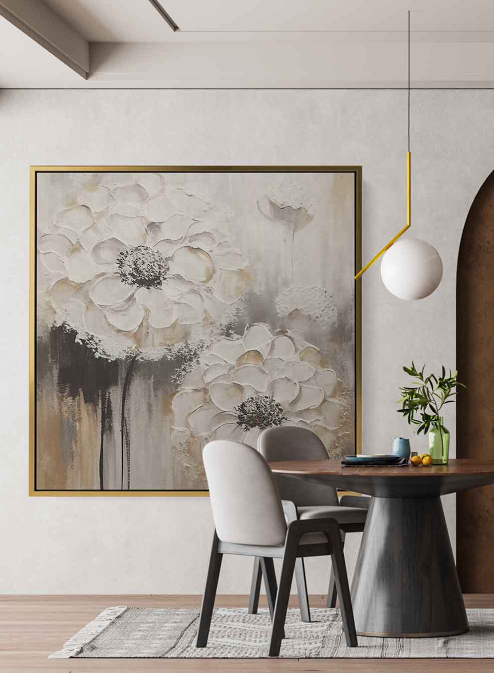 Square Canvas Wall Art Stretched Over Wooden Frame with Gold Floating Frame and Luxury Flower Art Painting28 Paintings & Pictures| LOWHA