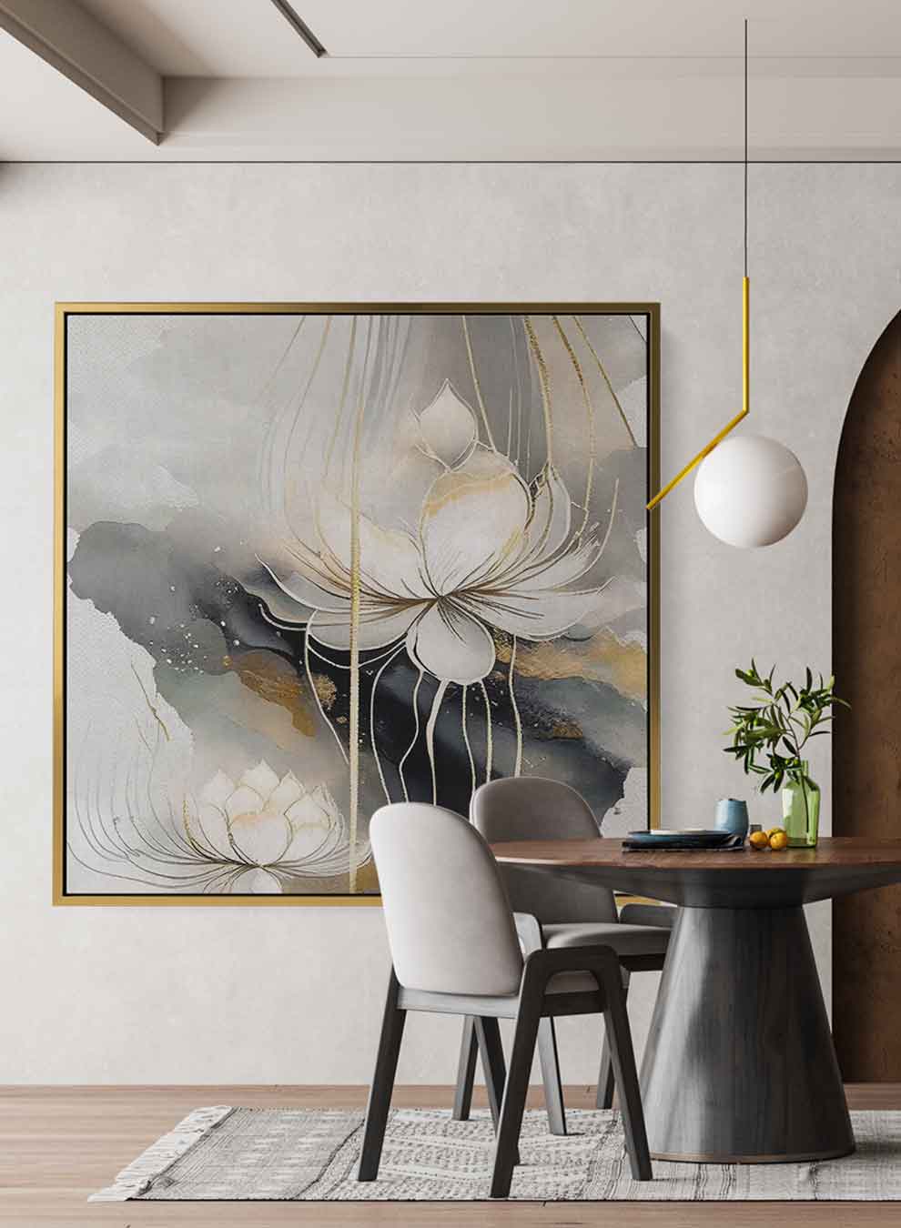 Square Canvas Wall Art Stretched Over Wooden Frame with Gold Floating Frame and Luxury Flowers Art Painting29 Paintings & Pictures| LOWHA