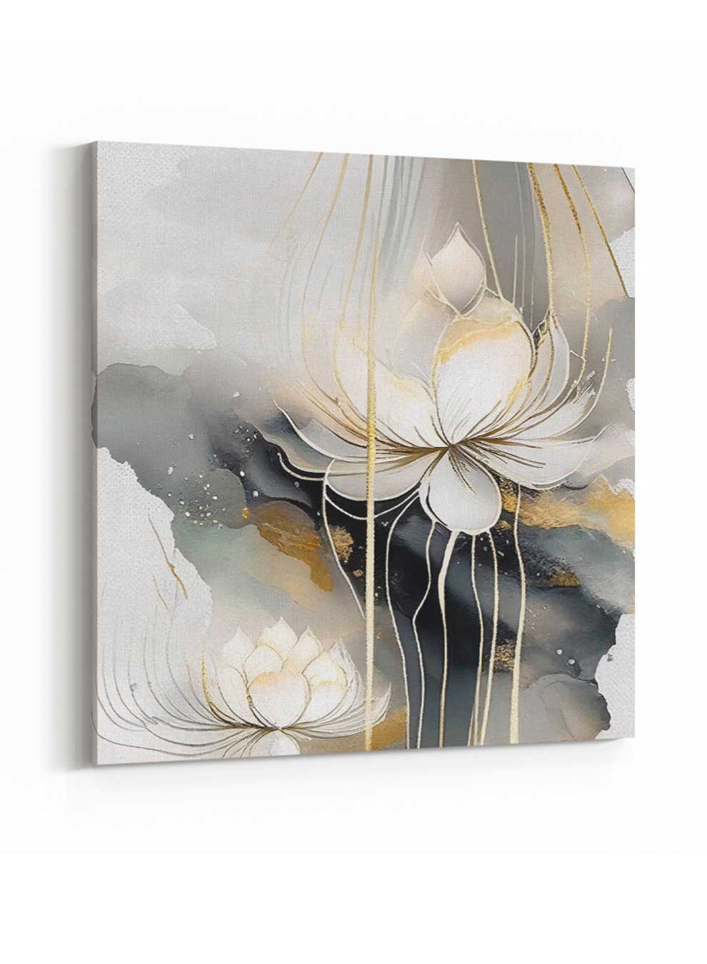Square Canvas Wall Art Stretched Over Wooden Frame with Gold Floating Frame and Luxury Flowers Art Painting29 Paintings & Pictures| LOWHA