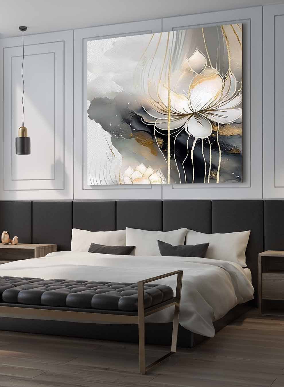 Square Canvas Wall Art Stretched Over Wooden Frame with Gold Floating Frame and Luxury Flowers Art Painting29 Paintings & Pictures| LOWHA