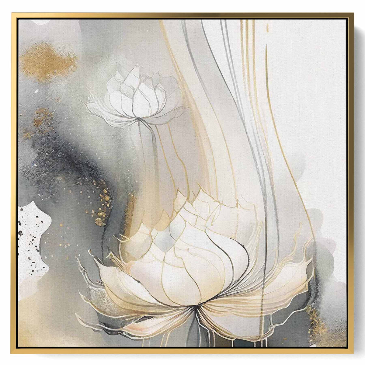 Square Canvas Wall Art Stretched Over Wooden Frame with Gold Floating Frame and Luxury Flowers Art Painting30 Paintings & Pictures| LOWHA