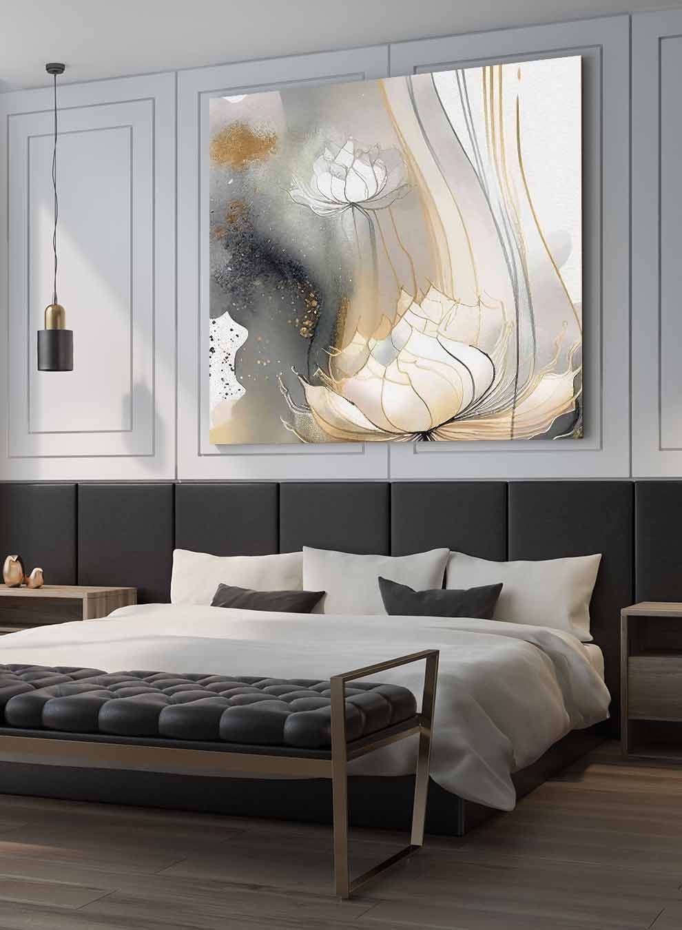 Square Canvas Wall Art Stretched Over Wooden Frame with Gold Floating Frame and Luxury Flowers Art Painting30 Paintings & Pictures| LOWHA