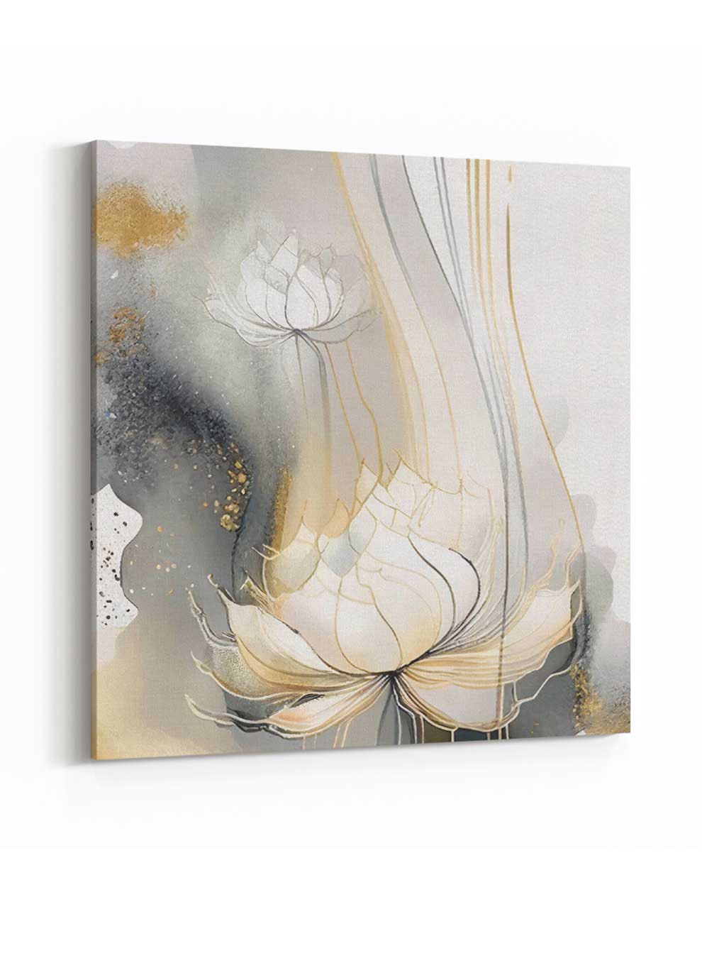 Square Canvas Wall Art Stretched Over Wooden Frame with Gold Floating Frame and Luxury Flowers Art Painting30 Paintings & Pictures| LOWHA