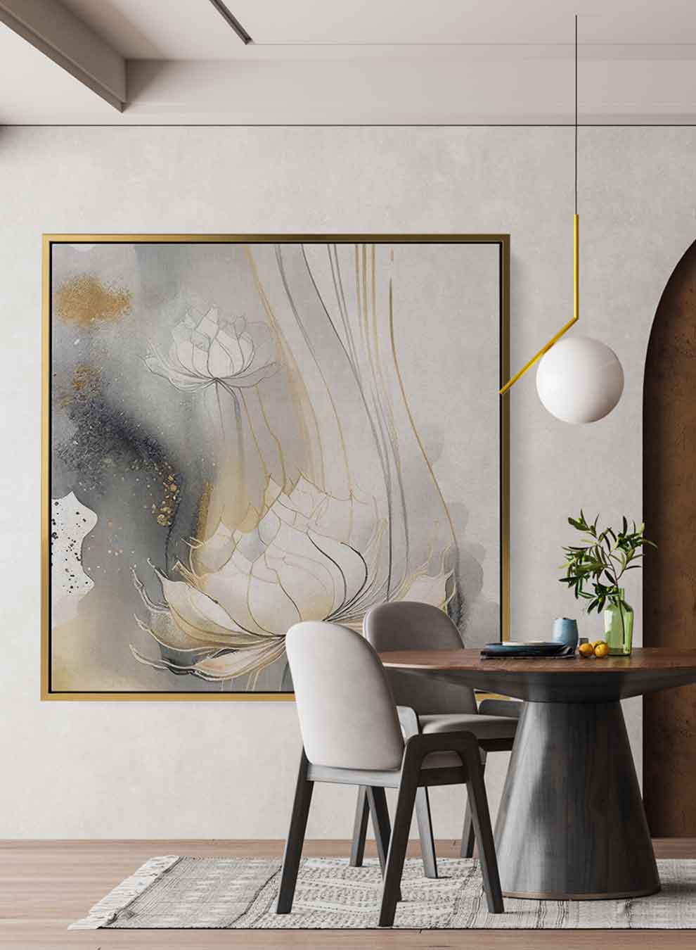 Square Canvas Wall Art Stretched Over Wooden Frame with Gold Floating Frame and Luxury Flowers Art Painting30 Paintings & Pictures| LOWHA