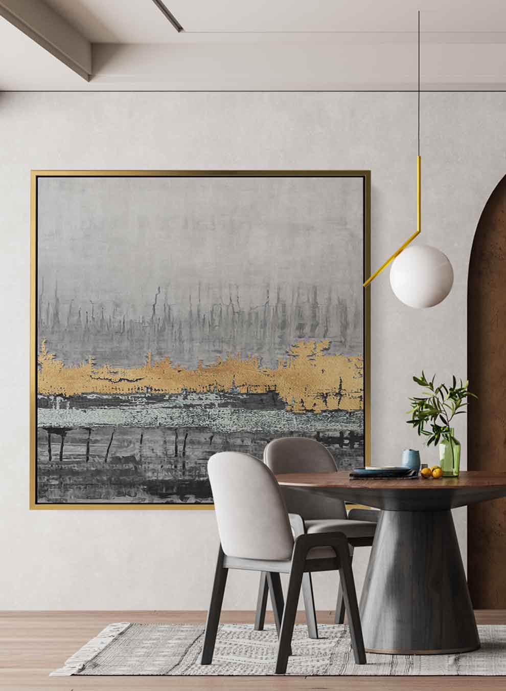 Square Canvas Wall Art Stretched Over Wooden Frame with Gold Floating Frame and Mesmerizing Landscape Painting Paintings & Pictures| LOWHA