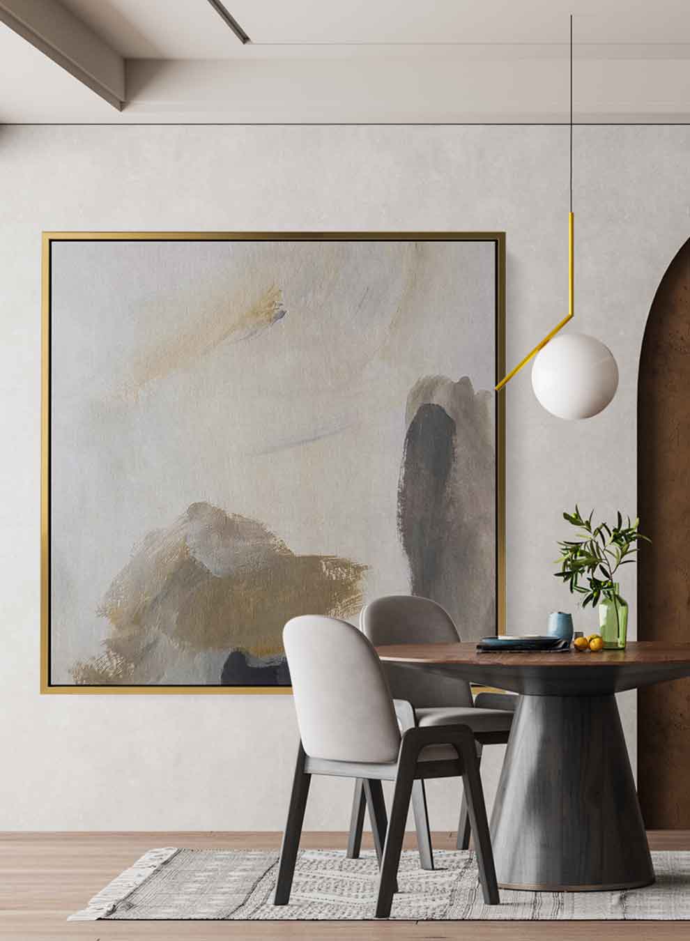 Square Canvas Wall Art Stretched Over Wooden Frame with Gold Floating Frame and Modern Abstract Painting33 Paintings & Pictures| LOWHA