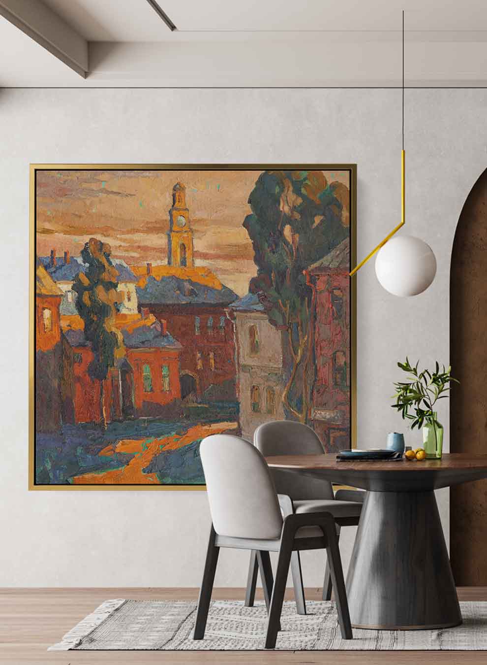 Square Canvas Wall Art Stretched Over Wooden Frame with Gold Floating Frame and Mountains Landscape Painting Paintings & Pictures| LOWHA