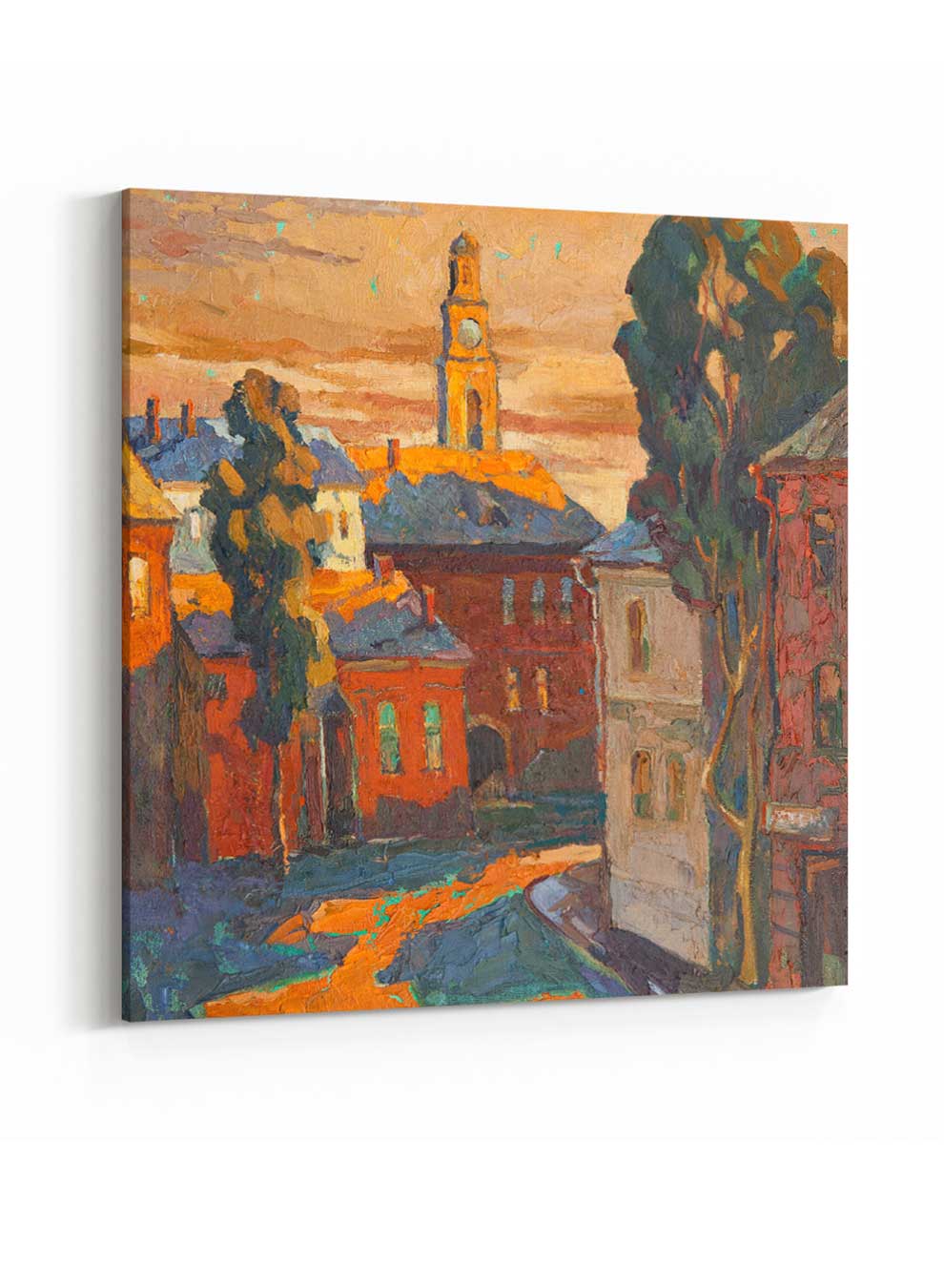 Square Canvas Wall Art Stretched Over Wooden Frame with Gold Floating Frame and Mountains Landscape Painting Paintings & Pictures| LOWHA