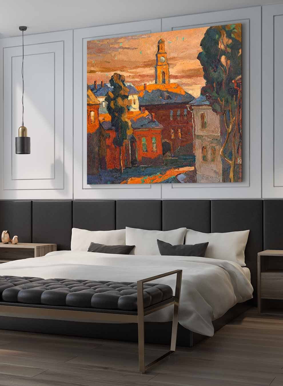 Square Canvas Wall Art Stretched Over Wooden Frame with Gold Floating Frame and Mountains Landscape Painting Paintings & Pictures| LOWHA