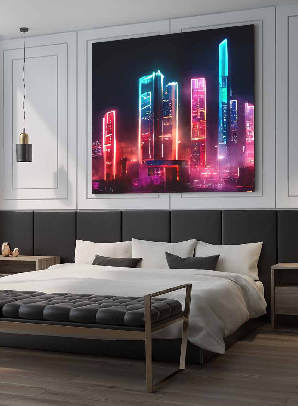 Square Canvas Wall Art Stretched Over Wooden Frame with Gold Floating Frame and New York City Painting Paintings & Pictures| LOWHA
