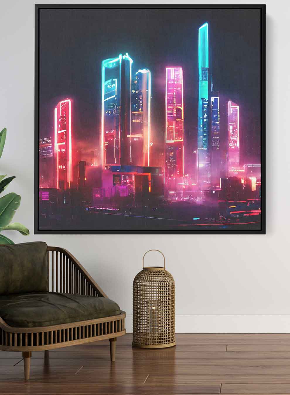 Square Canvas Wall Art Stretched Over Wooden Frame with Gold Floating Frame and New York City Painting Paintings & Pictures| LOWHA