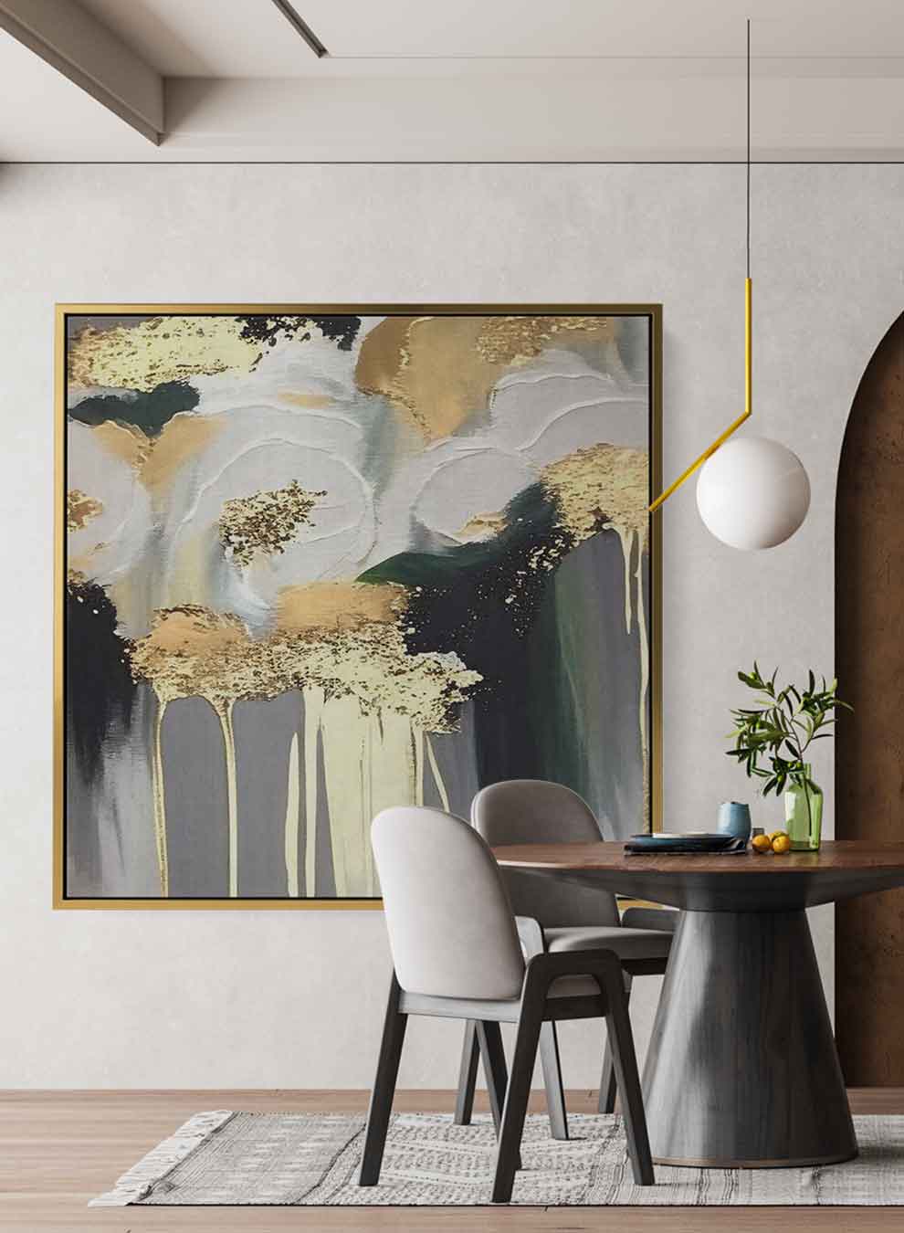 Square Canvas Wall Art Stretched Over Wooden Frame with Gold Floating Frame and Oil Painting 15 Paintings & Pictures| LOWHA