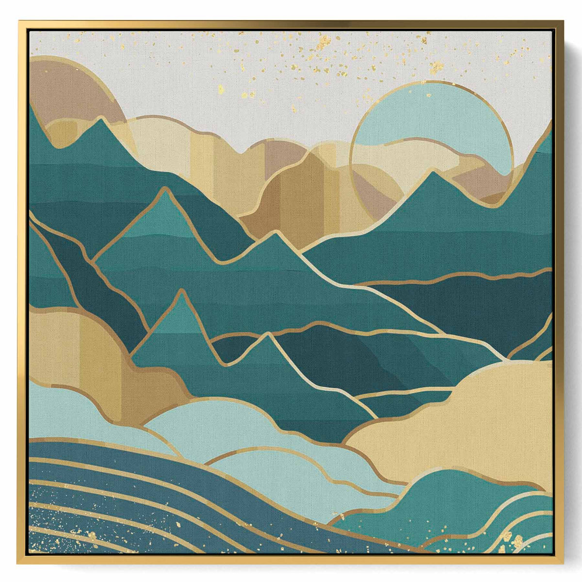 Square Canvas Wall Art Stretched Over Wooden Frame with Gold Floating Frame and Sky Glitch Abstract Painting Paintings & Pictures| LOWHA