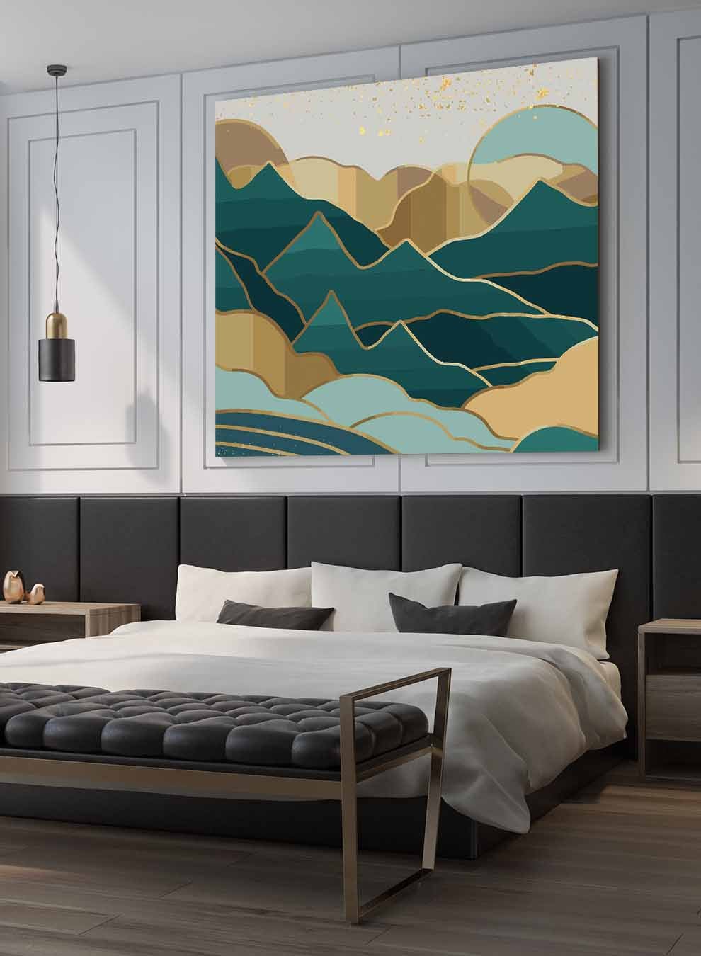 Square Canvas Wall Art Stretched Over Wooden Frame with Gold Floating Frame and Sky Glitch Abstract Painting Paintings & Pictures| LOWHA