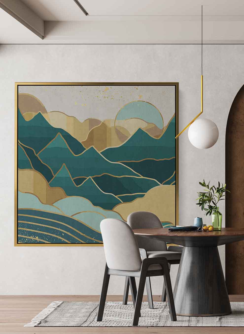 Square Canvas Wall Art Stretched Over Wooden Frame with Gold Floating Frame and Sky Glitch Abstract Painting Paintings & Pictures| LOWHA